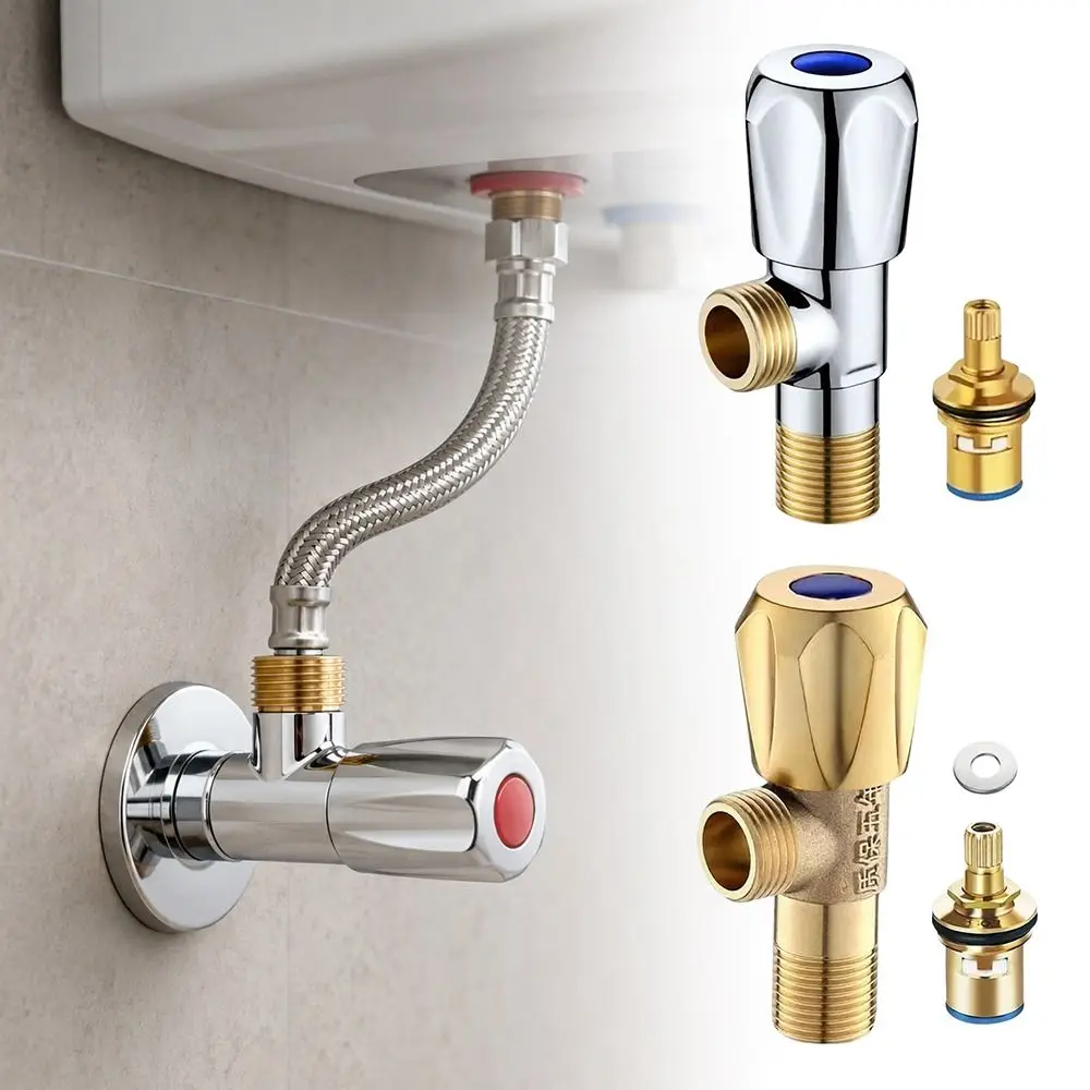 New Brass Triangle Valve Quarter Turn Color Coded Handle Angle Valve Thickened Copper 1/2