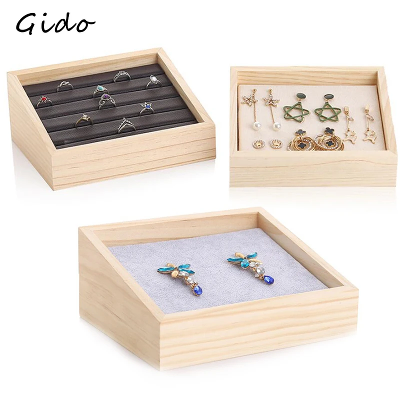 

New Bamboo Velvet Jewelry Display Tray Ring Box Earring Necklace Bracelet Pendant Display Organizer Jewelry Storage