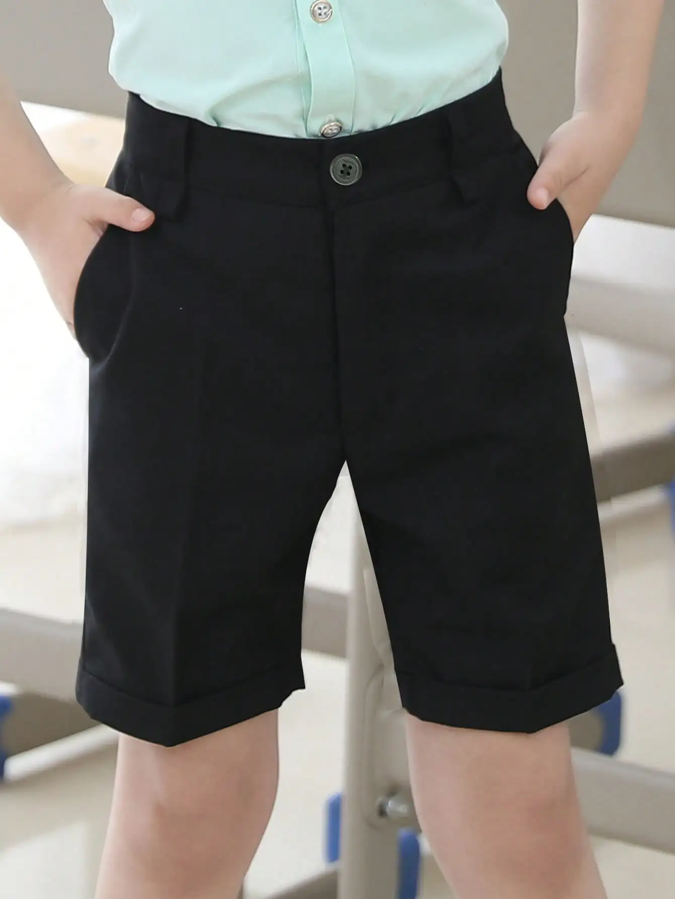 Boys' solid color shorts  minimalist boys' school uniform pants  versatile boys' five piece pants   college style