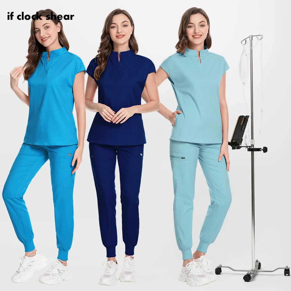 

Nurse Accessories Scrubs Tops Pant Jogger Set Hospital Doctor Suits Dental Clinic Workwear Clothes Stretch Medical Uniform Women