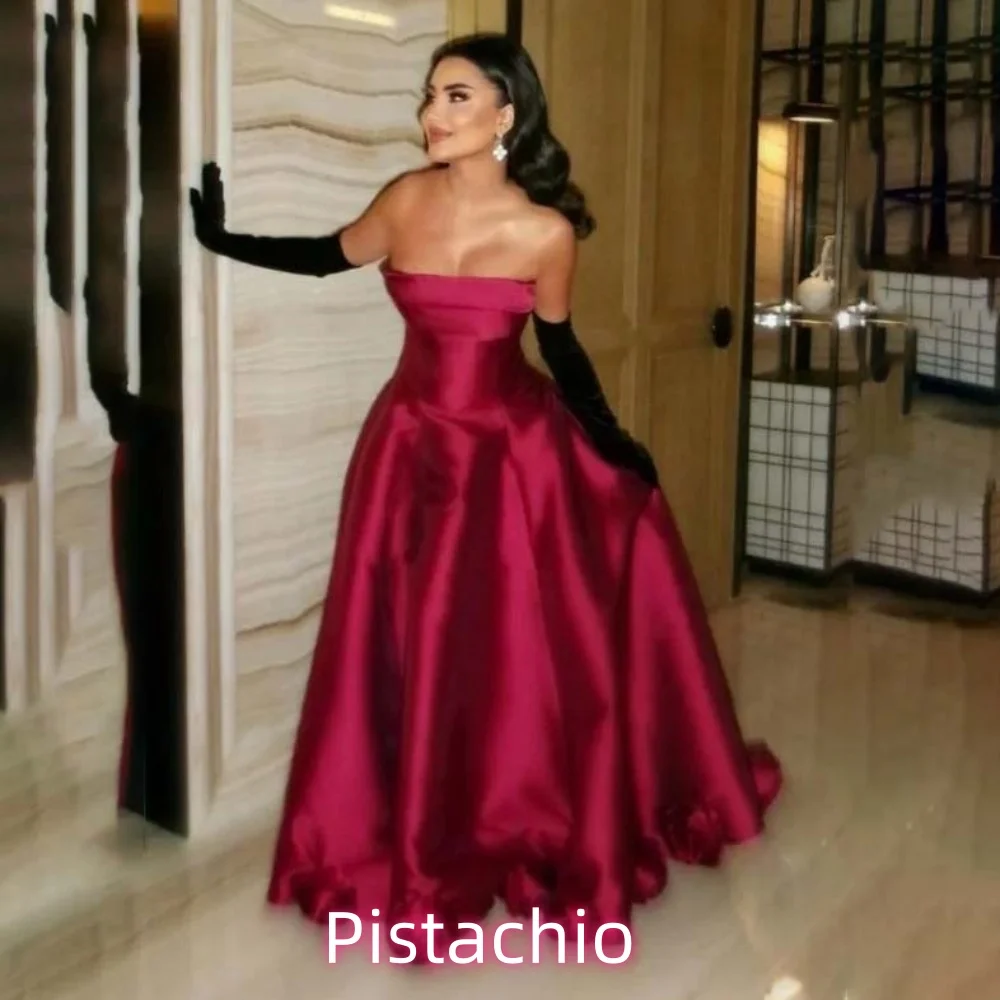 

Customized Exquisite Strapless Women Prom Dress Sleeveless Charming A-line Zipper Floor Length Party Dress Women Evening Gown