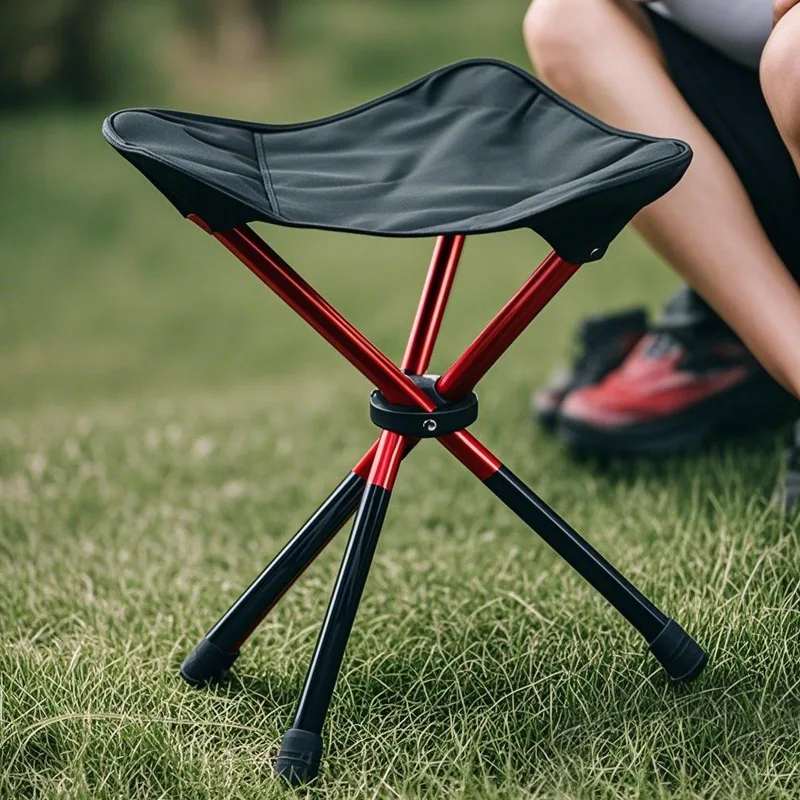 Thickened aluminum alloy outdoor portable triangle folding stool camping high stool fishing pony tripod chair