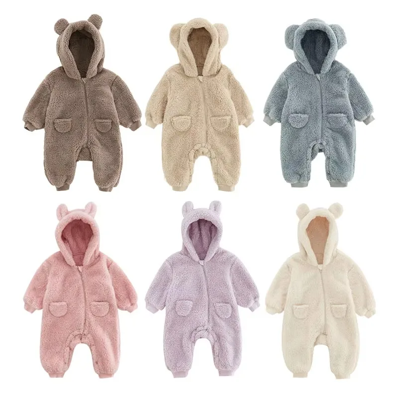 

Autumn Winter Fleece Newborn Boy Girl Clothes Cute Hooded Long Sleeve Baby Rompers Toddler Homewear Pajamas