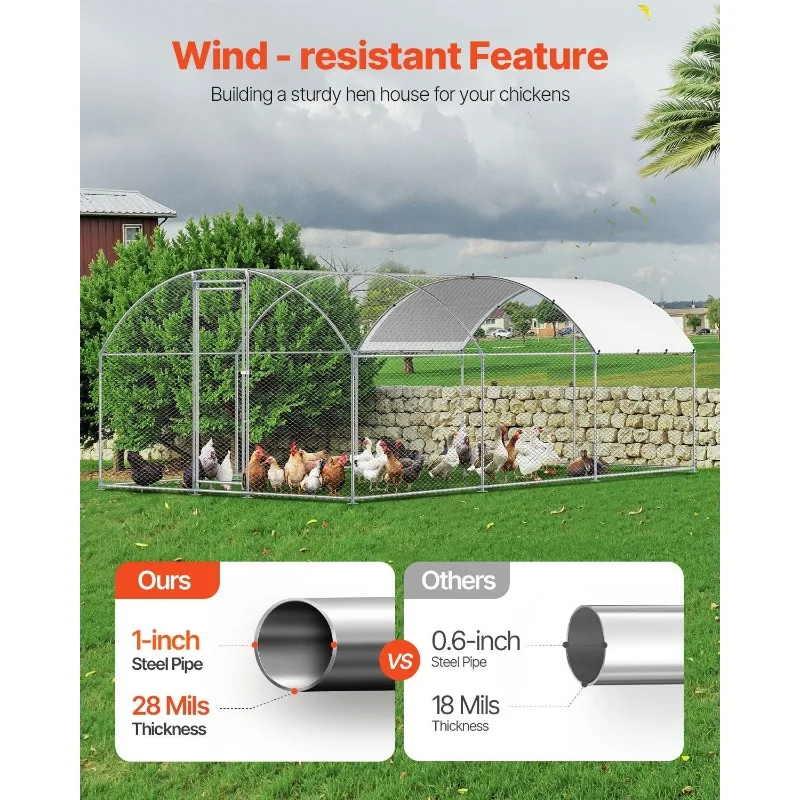 Pollo Coop in metallo 9,8x19,6x6,5 piedi Corsa per polli con copertura Doom Tetto