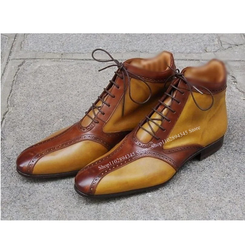 

Yellow Patchwork Lace Up Men Shoes Men's Dress Shoes Shallow Pumps High Quality Party Shoes Fashion Big Size 47 Zapatillas Mujer