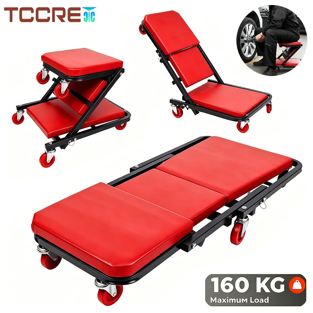 Rolling Garage Stool,Folding Flat Automotive Creeper with 6 Swivel Casters,Convertible Mechanic Stool for Auto Workshop & Repair