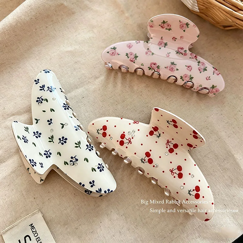 Hochwertige Haarspange aus Acetat mit Kirschblüten-Strass für Damen und Mädchen, süße Haarspange, modische Haaraccessoires – Detail 4