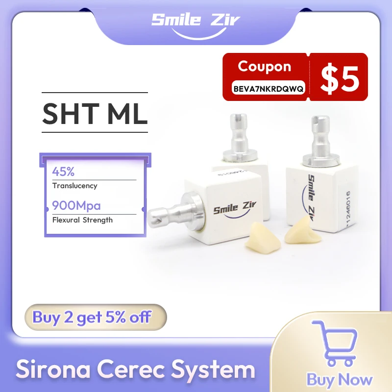 

Многослойные циркониевые блоки/диски Sirona Cerec SHT, 5 штук, 45% прозрачности, Vita16, для стоматологических систем Sirona, зуботехнических лабораторий, CAD/CAM