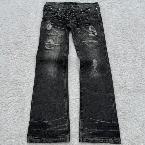 Imagen 1 del producto Y2K-pantalones vaqueros de talle alto para mujer, Vaqueros vintage bordados de alta calidad con doble cintura y cordones, diseño gótico, ropa de calle