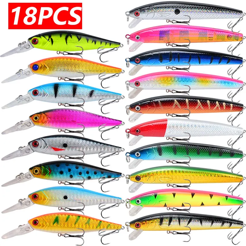 18Pcs Minnow Fishing Lure Artificial Bionic Swing Hard Bait with Tackle Hook Wobbler Pesca for Bass Pike