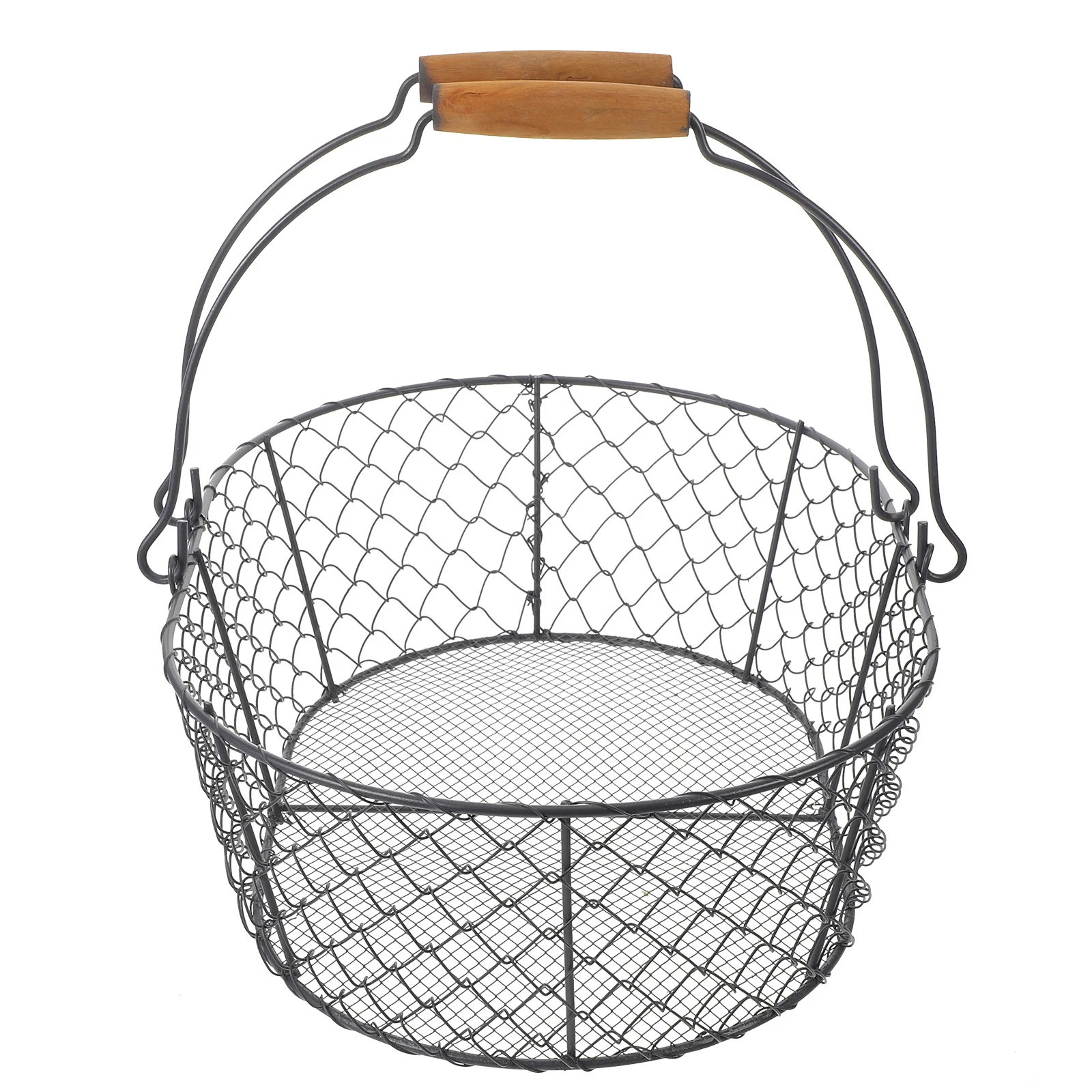 

Vintage Wire Basket Iron Metal with Wood Handle Grey Rustic Farmhouse Kitchen Pantry Storage Egg Firewood Decorative