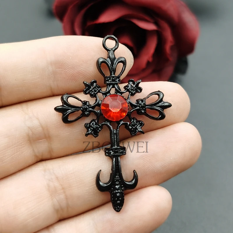 5pcs Ornate Black Gothic Cross Pendant Crystal Cross Pendant Designer Charms Fit Jewelry Making DIY Handmade Jewelry Findings