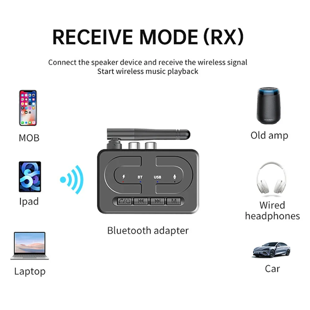 KEBIDUMEI Bluetooth 6.0 Odbiornik Audio USB U-Disk Adapter Bezprzewodowy do Muzyki z Mikrofonem HD Antena 3.5mm AUX RCA HIFI Stereo do Samochodu — zdjęcie produktu 6