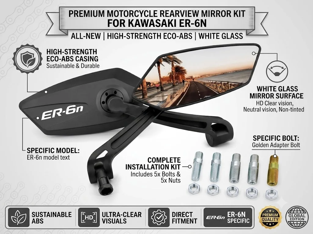 High Strength ABS Motorcycle Rear view Mirrors Adjustable With logo For Kawasaki ER6N ER-6N 2009-2016 2015 2014 2013