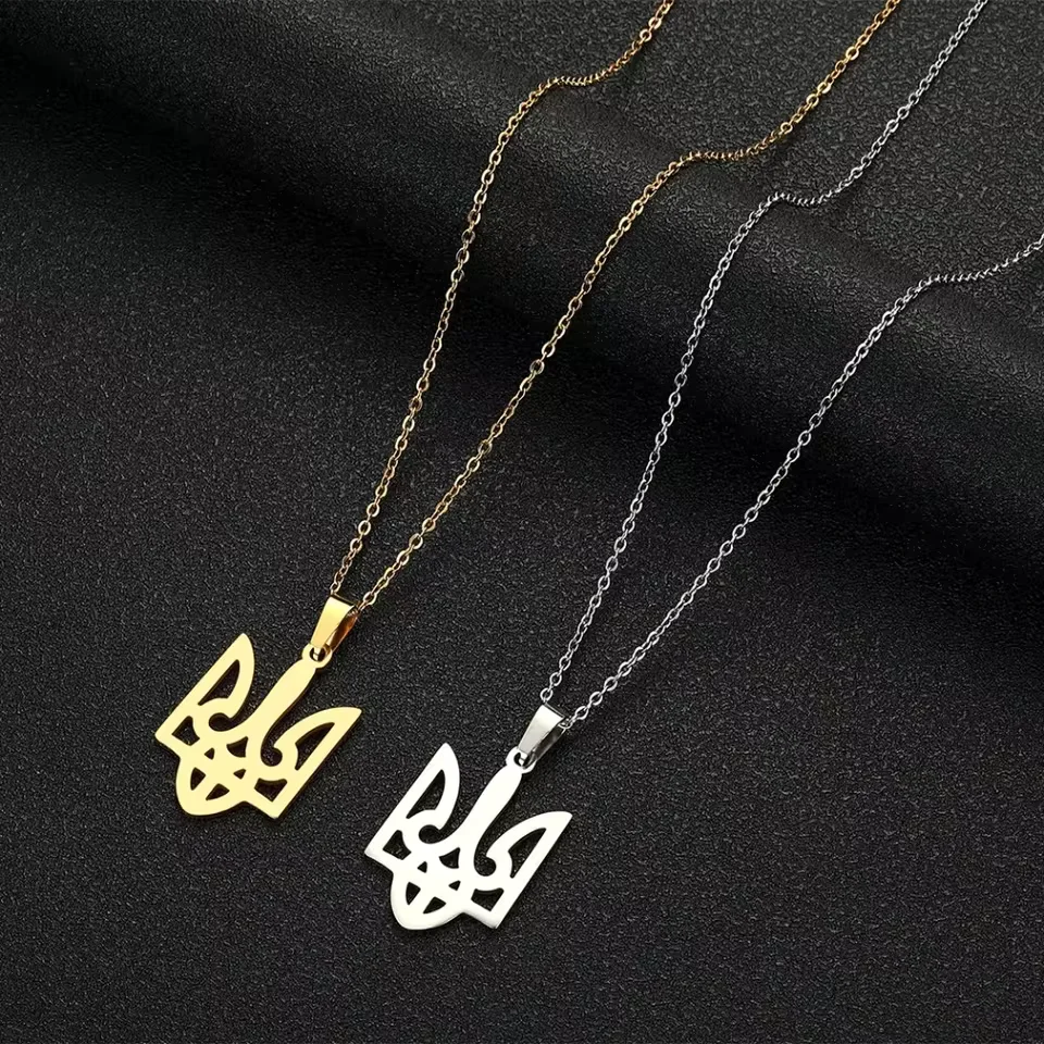 Hearts Gold Color Royal Crown Tryzub Ukraine Pendant Fashion Stainless Steel Chain Necklace for Women Men Jewelry Gift