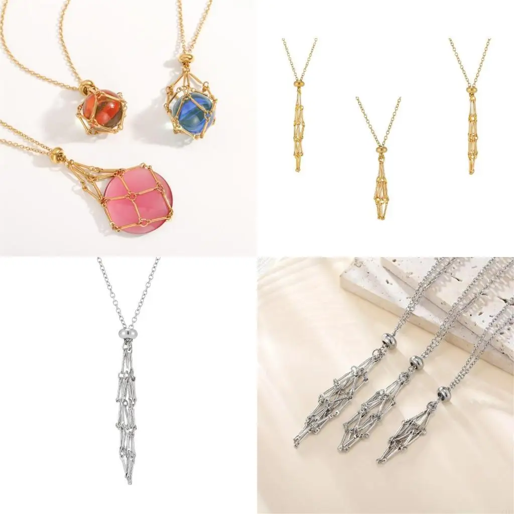  Metal Crystal Cage Necklace Adjustable Empty Gemstones Stone Holder Necklace