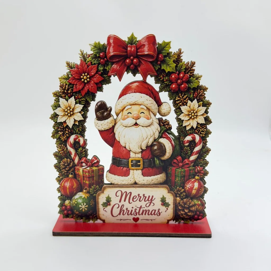 Wooden Christmas Decoration Ornament High Definition Printed Snowman Wreath Ornament Wood Board Christmas Display Colorful