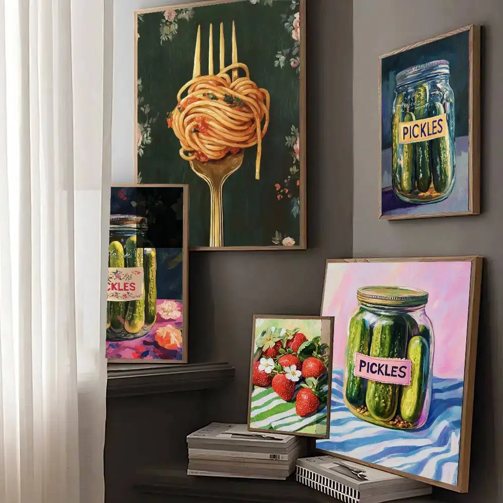 Retro Food Citrus Oranges Pasta Pickles Jar Poster And Prints Wall Art Pictures For Modern Bedroom Game Room Home Decor