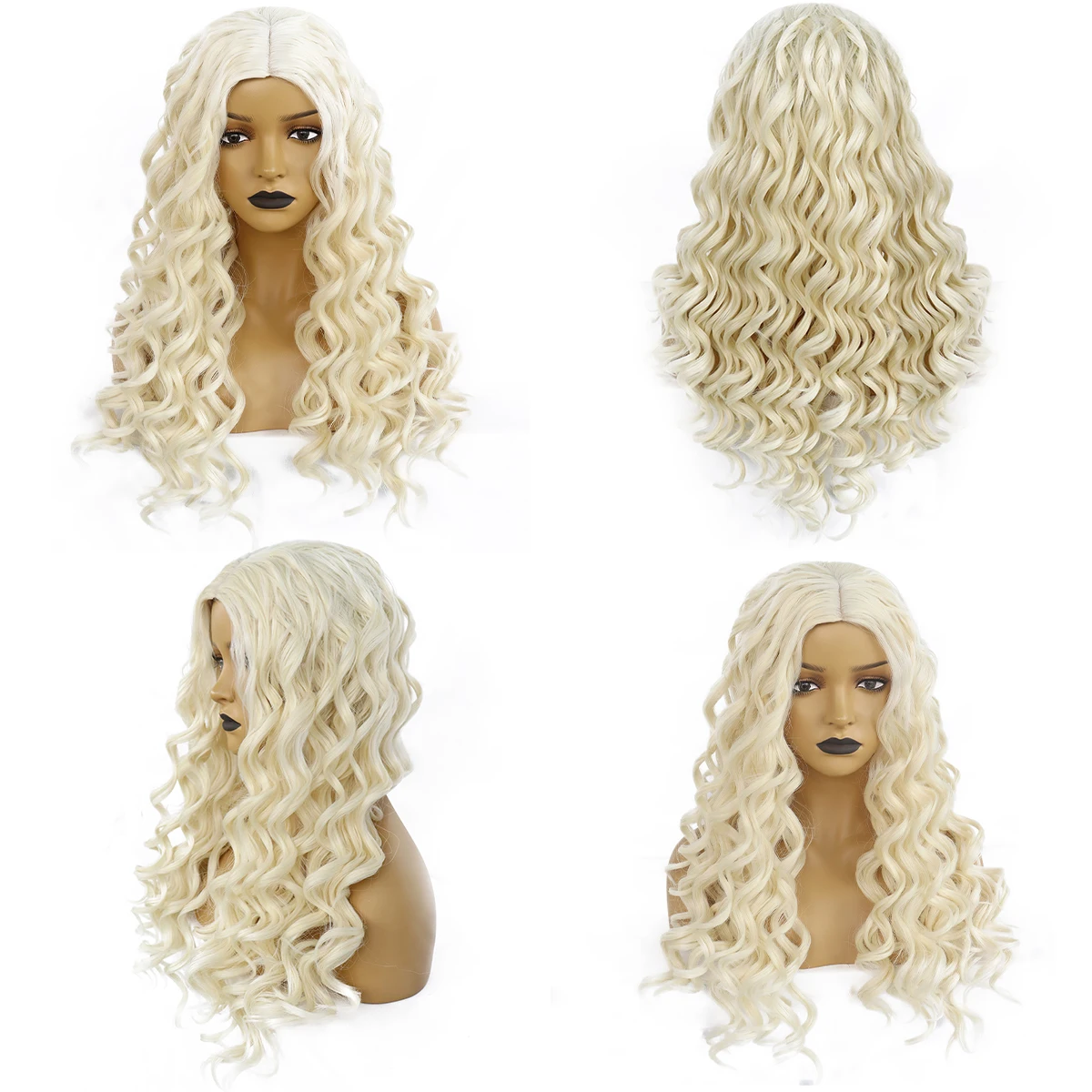 JONETING Synthetic Wigs 24IN White Kinky Curly Wavy Fiber Hair Princess Lolita Cosplay Costume Halloween Party Makeup Party Gift