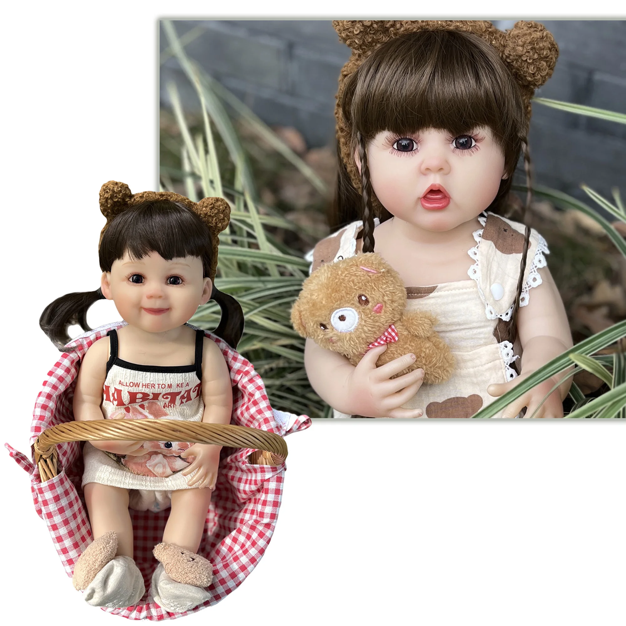 22 Inch Bebe Reborn Doll Painted Full Soft Vinyl Reborn Doll With Wig Hair Doll Bonecas Infantil Meninas