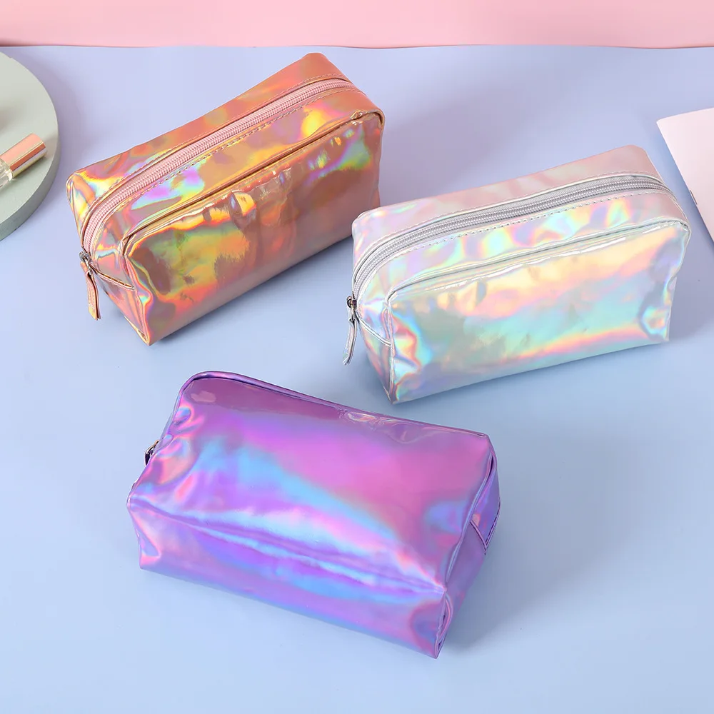 Fashion PU laser cosmetic bag portable waterproof large capacity travel magic wash storage bag