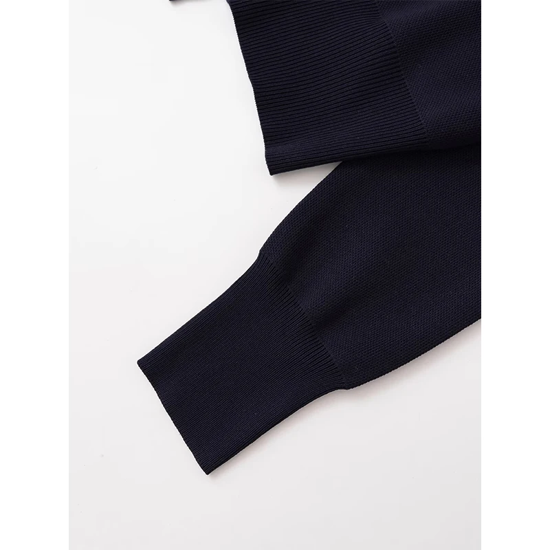 YENKYE New Women Navy Blue Knit Hooded Cardigan Front Zipper Long Sleeve Casual Autumn Outerwear