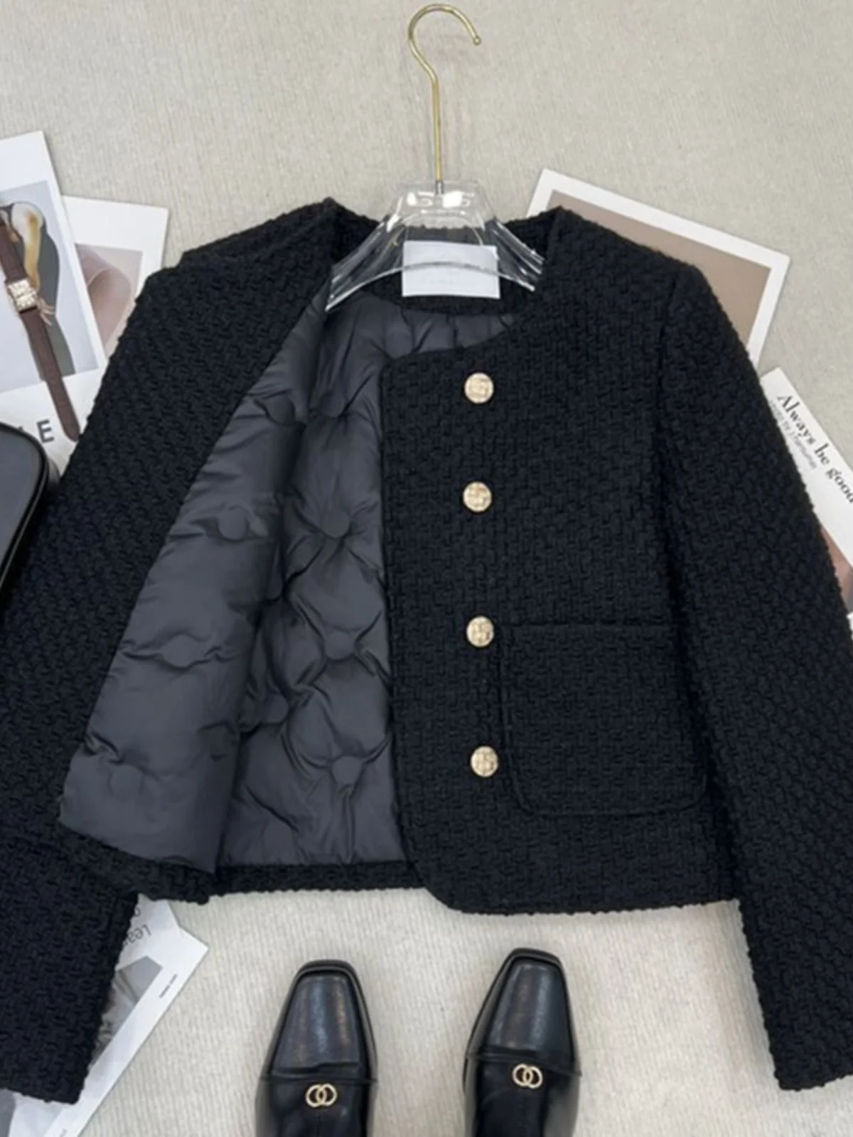 

Твидовый жакет темно-синий женский летний винтажный с бантом, ажурный, с минималистичными пуговицами, плиссированный, в стиле леди, шикарный, с панелями, элегантный