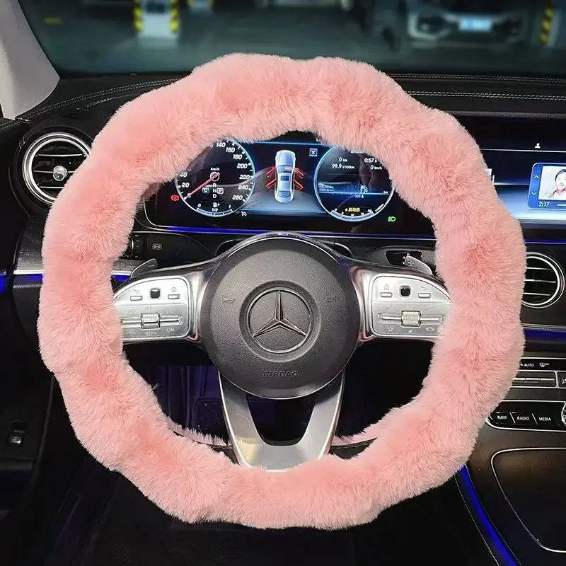 Winter Steering Wheel Cover Women's Advanced Sense Bubble Velvet Car Handle Cover 2023 New Car Handle Cover Warm