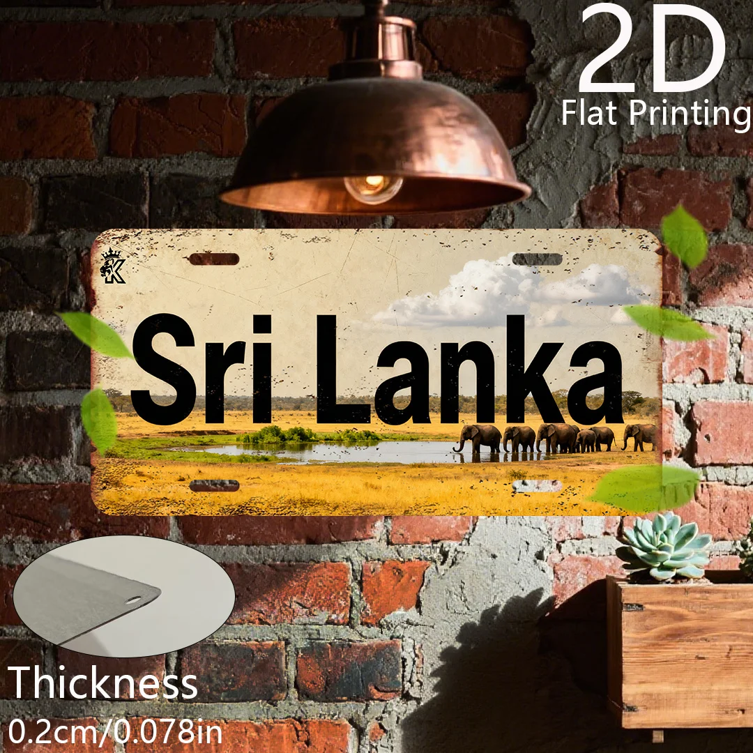 2D Flat - 1pc 2D Flat Printing | Retro Aluminum Decorative Plaque & Statues, Sri Lanka'S Elephant Herd Scenery, Tropical Grassla