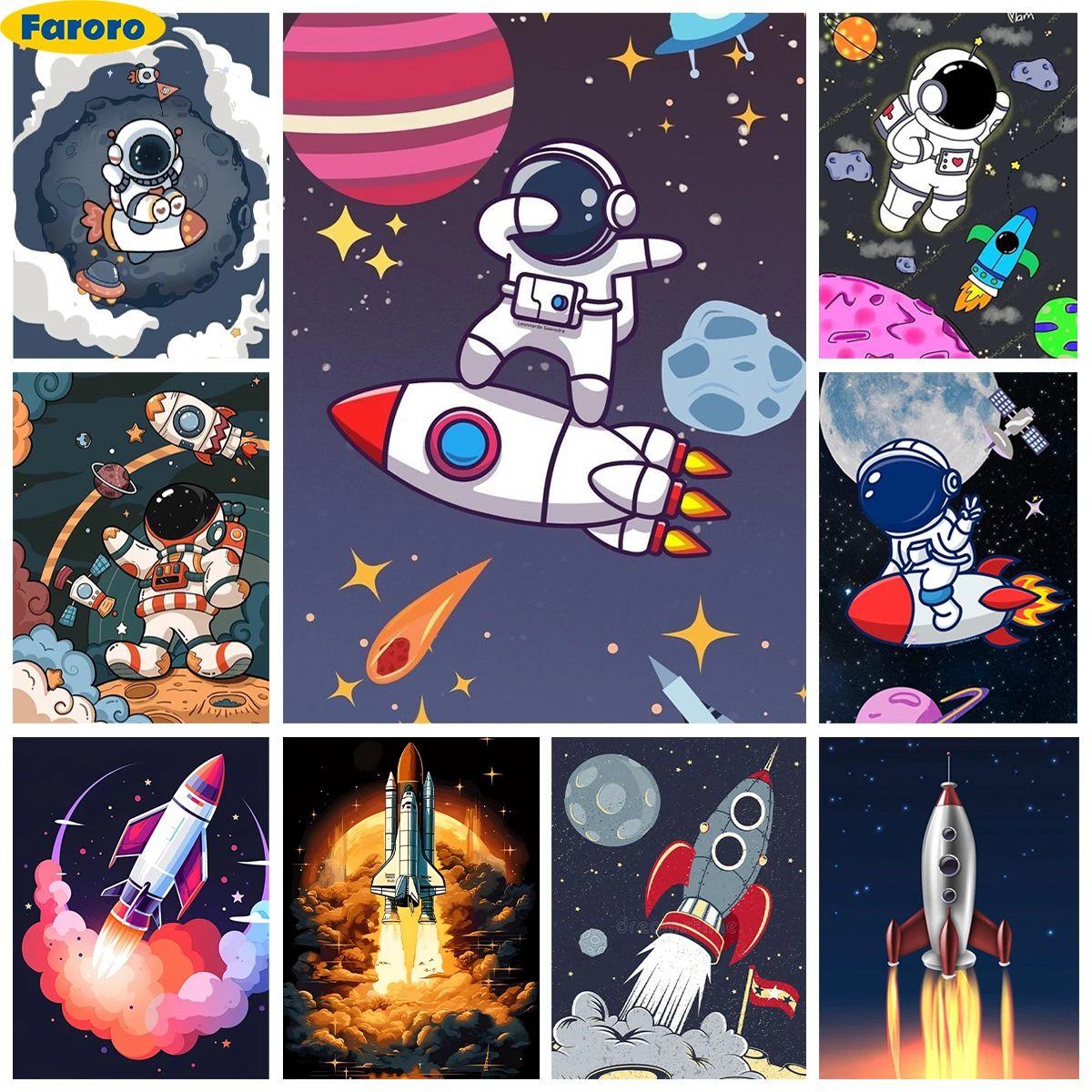 Cartoon Rocket 5D Diamond Painting Astronaut Diy Diamond Embroidery Cross Stitch Fashion Home Wall Decor Easy Hand Child Gift