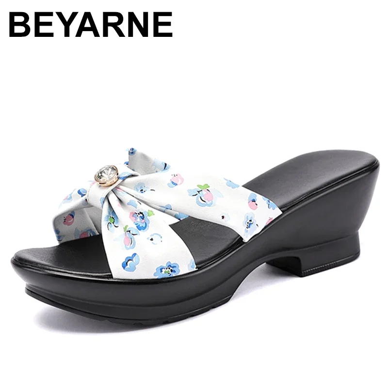 

BEYARNE Women slippers shoe 2020 summer platform flip flops fashion beach shoes woman non-slip genuine leather sandals