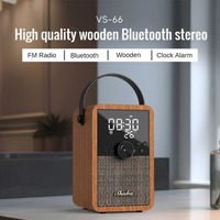 Retro Portable Wooden Wireless BT Mini Speaker Rechargeable Loudspeaker with Alarm Clock for Outdoor Camping FM Radio TF USB