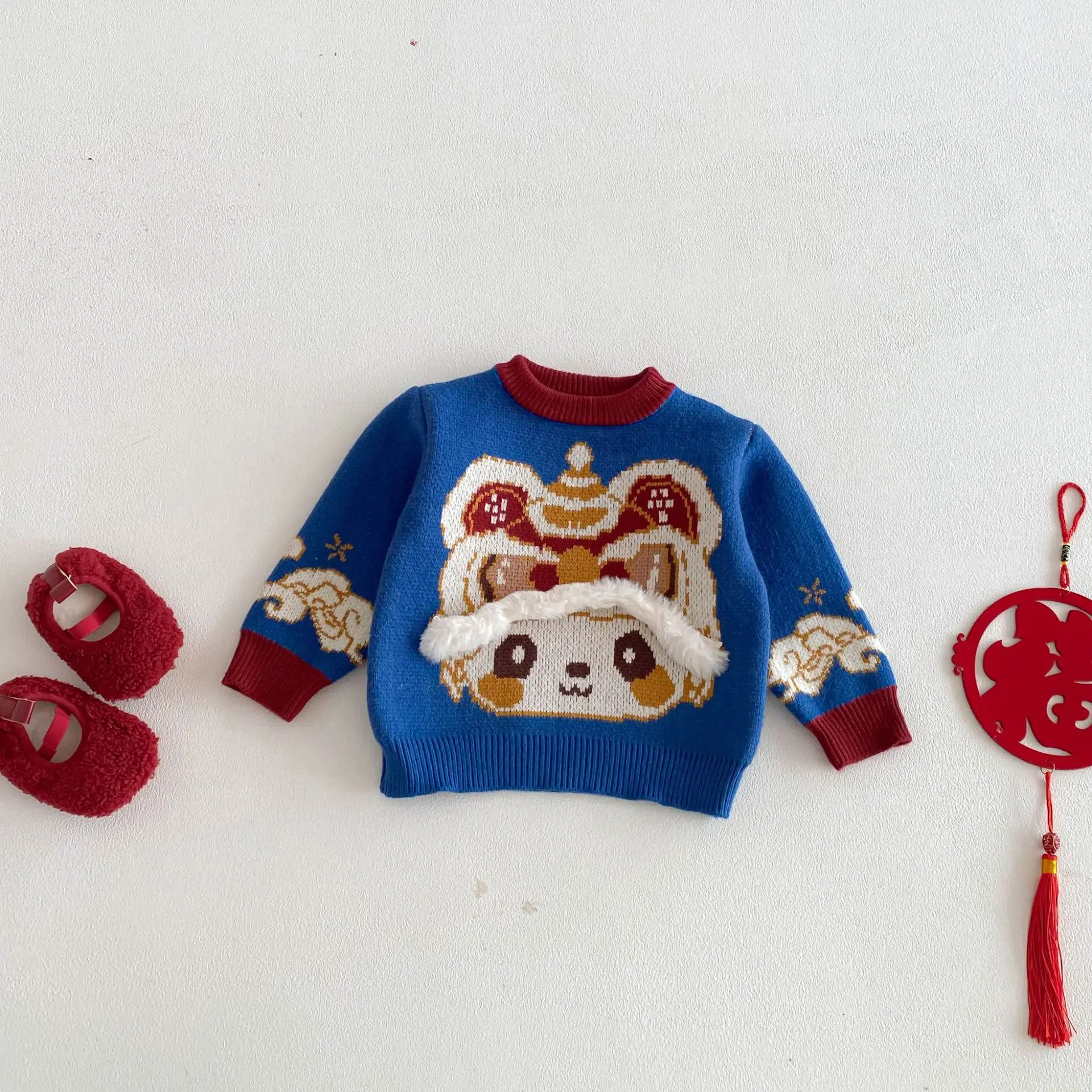 سترة رأس النمر للأطفال 2025 شتاء جديد لطيف الجاكار ملابس السنة الجديدة للفتيات ، سترة محبوكة سميكة للأولاد #6