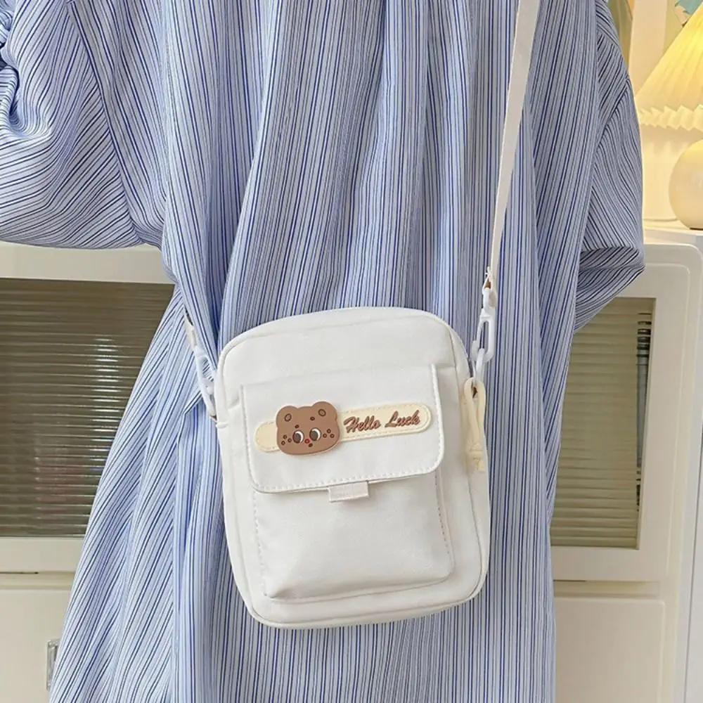 

Mobile Phone Bag Small Bear Nylon Crossbody Bag Cute Cartoom Canvas Shoulder Bag Handbag Lightweight Small Square Bag Student