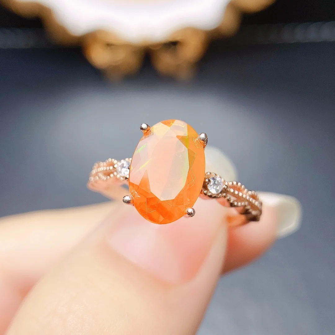 Oval 8x11mm October Birthstone Opal Engagement Ring 925 Sterling Silver Orange Fire Opal Promise Ring