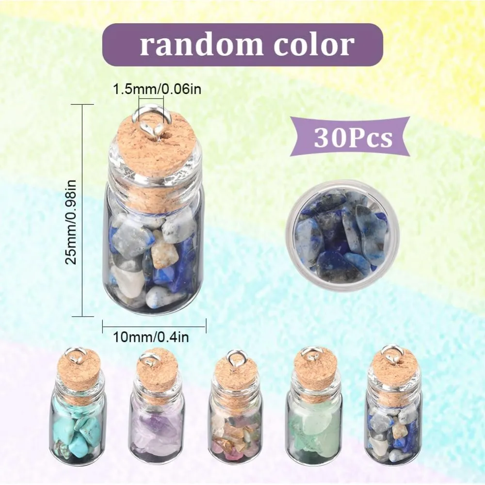 1 Box 30Pcs Mini Glass Bottle Charms Necklace Wish Bottle Charm Tiny Jar Charms Small Gemstones Drifting Cork making kit