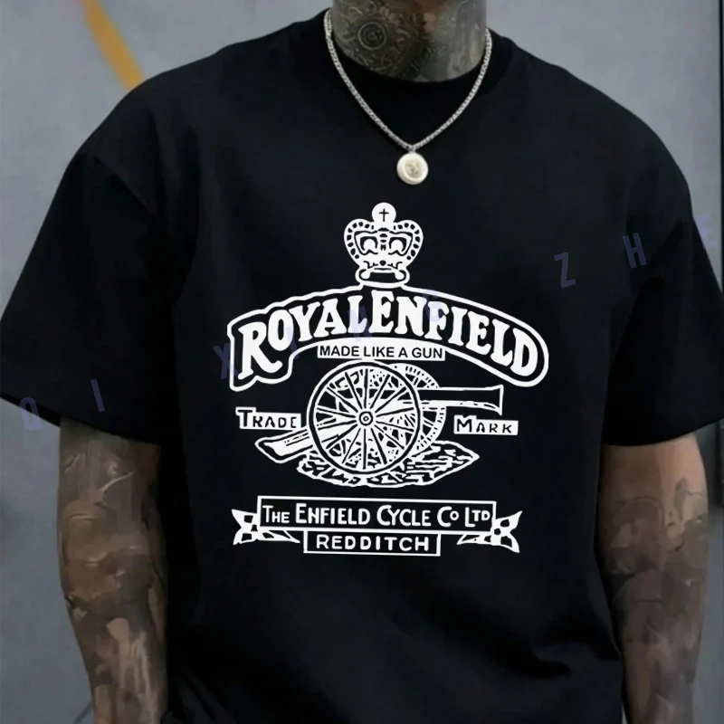 

Vintage Classic Royal Enfield Motorcycle Gun Premium Biker T-shirt Cotton O-neck Short Sleeve Moto TShirt Fashion Hip Hop Tees