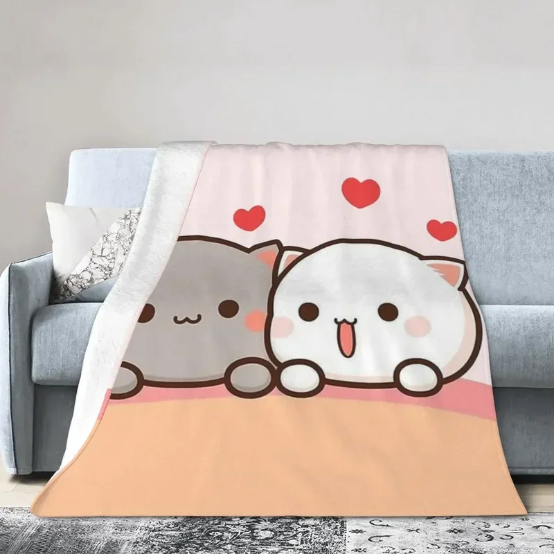 Throw away blanket peach and Goma Mochi cat blanket soft bedspread warm plush blanket bed living room picnic travel home sofa