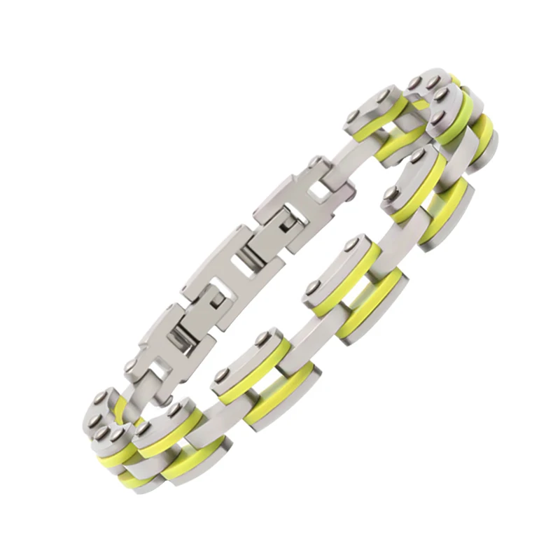 Moocare Fashionable And Simple Design Yellow Silicone Film Stainless Steel Men's Bracelet