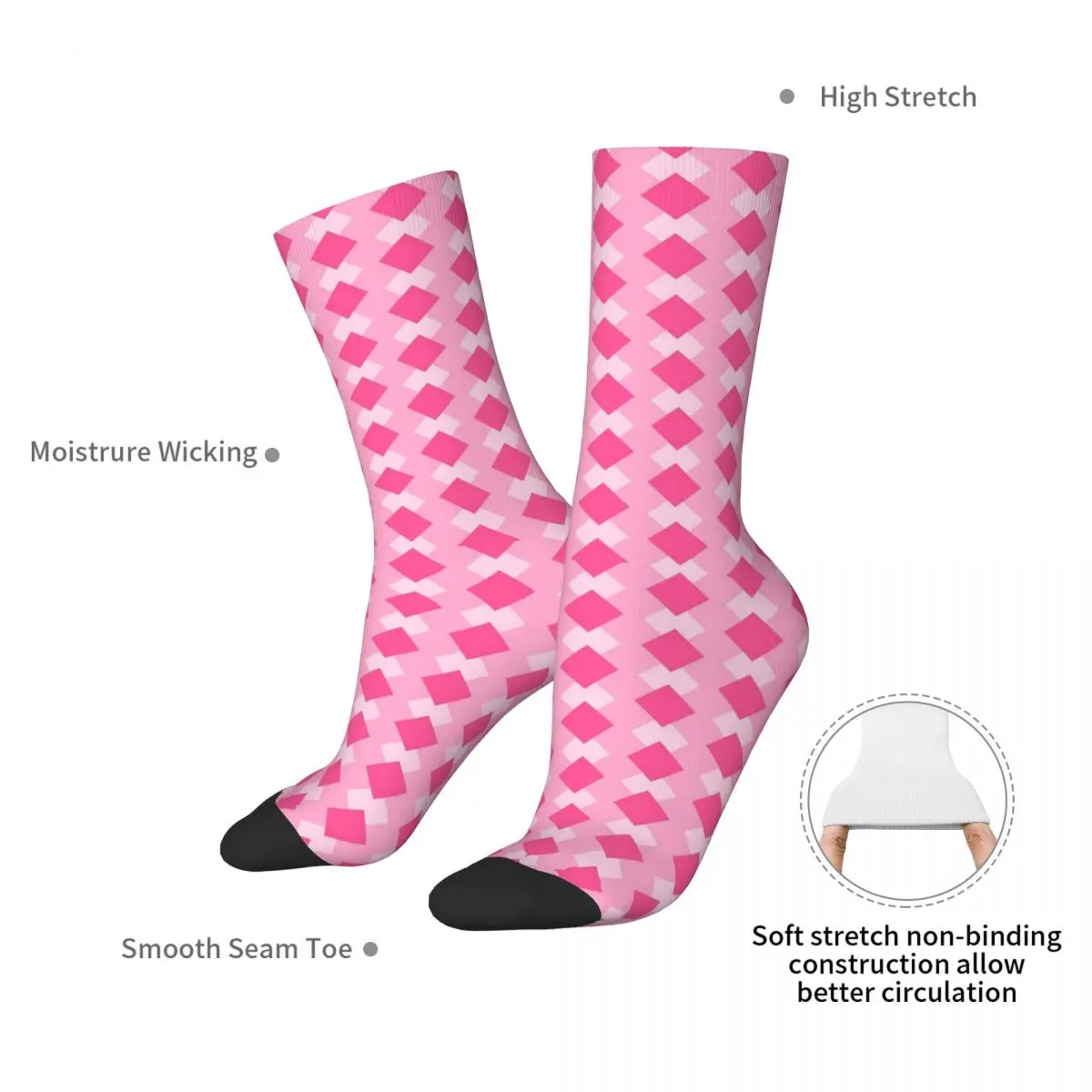 Pink Checked Harlequin Socks Harajuku High Quality Stockings All Season Long Socks Accessories for Unisex Birthday Present