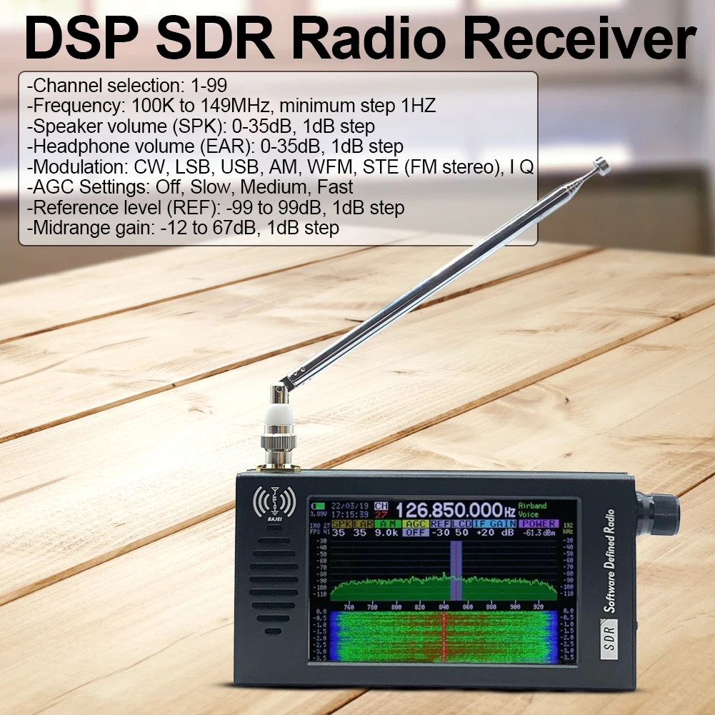 DSP SDR Radio Receiver Shortwave Radio Receiver Rechargeable Portable Shortwave Radio with Headphone Antenna Jack for Outdoor