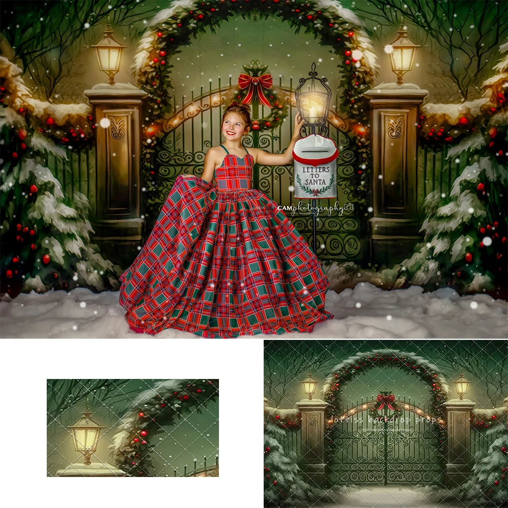 

Emerald Holiday Gate Xmas Backdrops Kids Baby Photography Family Child Photocall Decors Snowy Snowflake Backgrounds