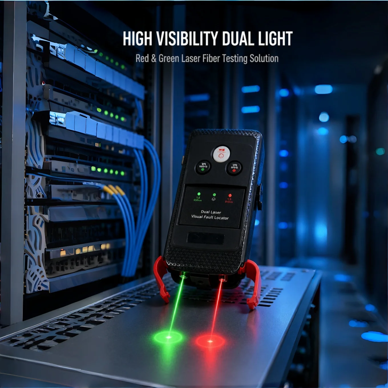 Rechargeable Dual Light VFL Fiber Optic Tester VS11-V Red & Green Laser Source Optical Fault Finder for FTTH Network Maintenance
