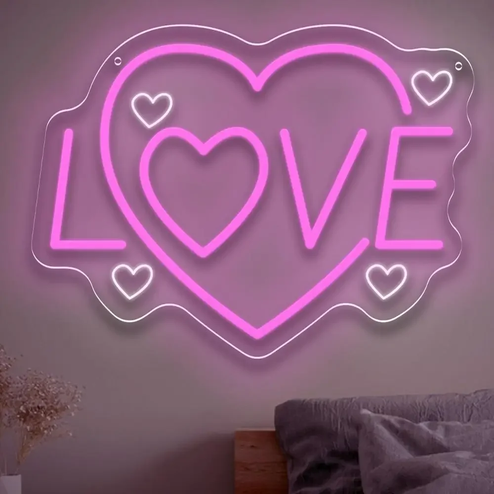 Love Heart Neon Sign  LED Wall Art USB Powered Romantic Decor Bedroom Wedding Valentine Party Novelty Gift Hanging Light