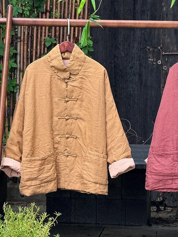 

Художественное вязаное пальто ручной работы из хлопка и полиэстера для женщин, утепленное, в стиле ретро, больших размеров