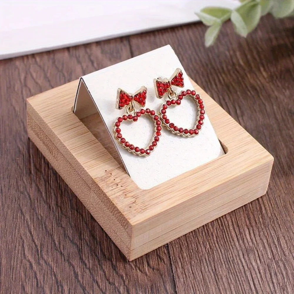 3Pcs Rectangle Wood Earring Display Stands with Slanted Iron Coverd with PU Holder for Single Pair Earring Showing
