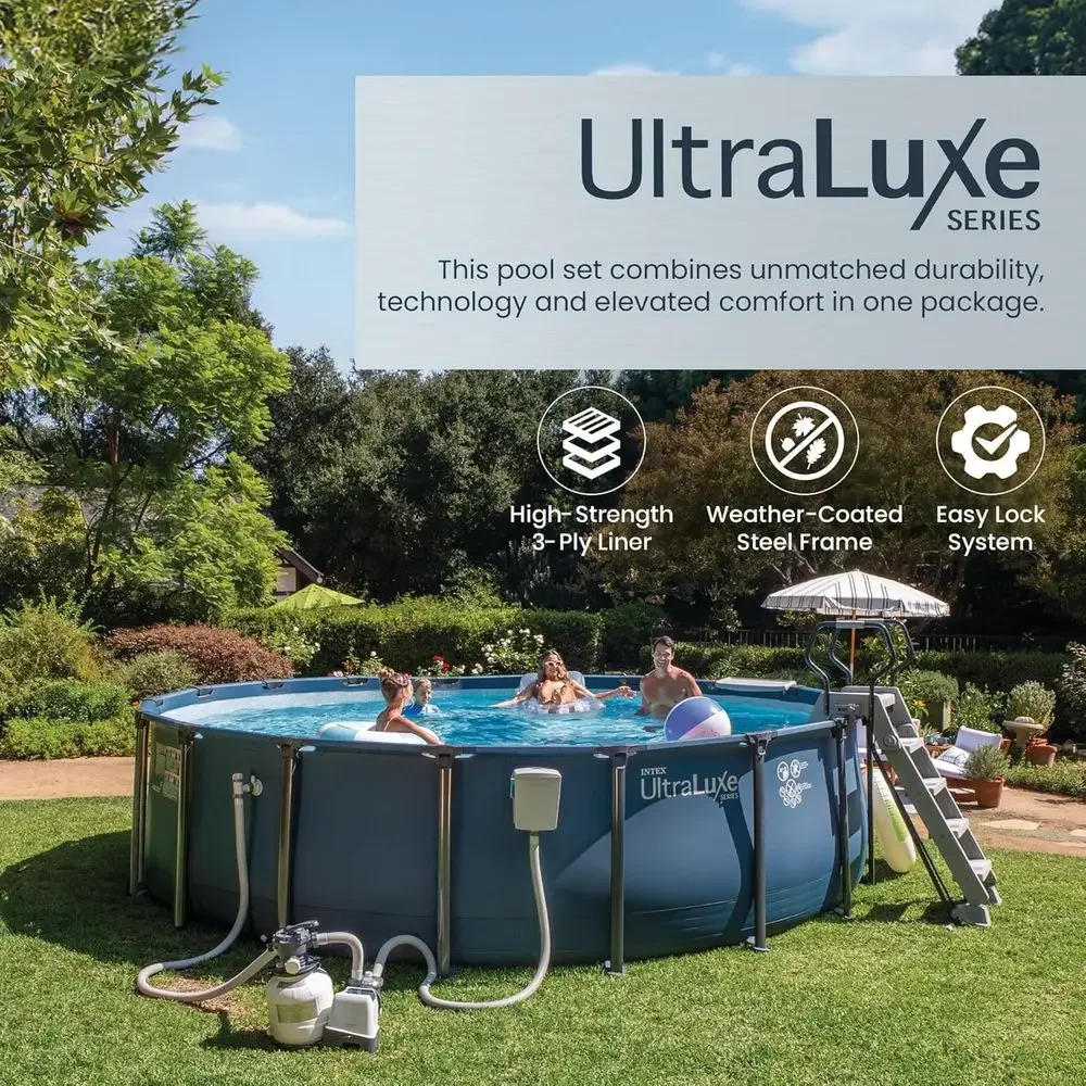 24' x 52 Round Above Ground Pool Set with Wi-Fi Enabled Sand Filter Pump, Saltwater System, and Retractable Ladder
