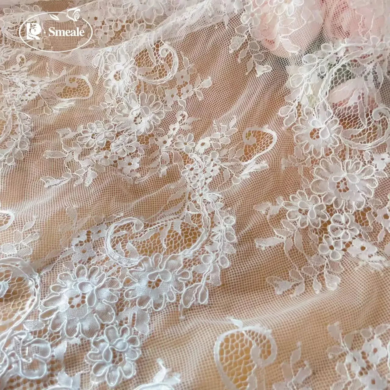3Meters .High End Border Eyelash Lace Fabric .Wedding Dress  White Geometric Flowers Sewing Background Decoration Accessories