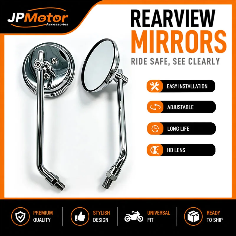 Universeller 10-mm-Rückspiegel für GSX-S750, GSX-S1000, V-Strom 650 – Motorradspiegel, runder, verchromter, verstellbarer Rückspiegel. – Detail 2