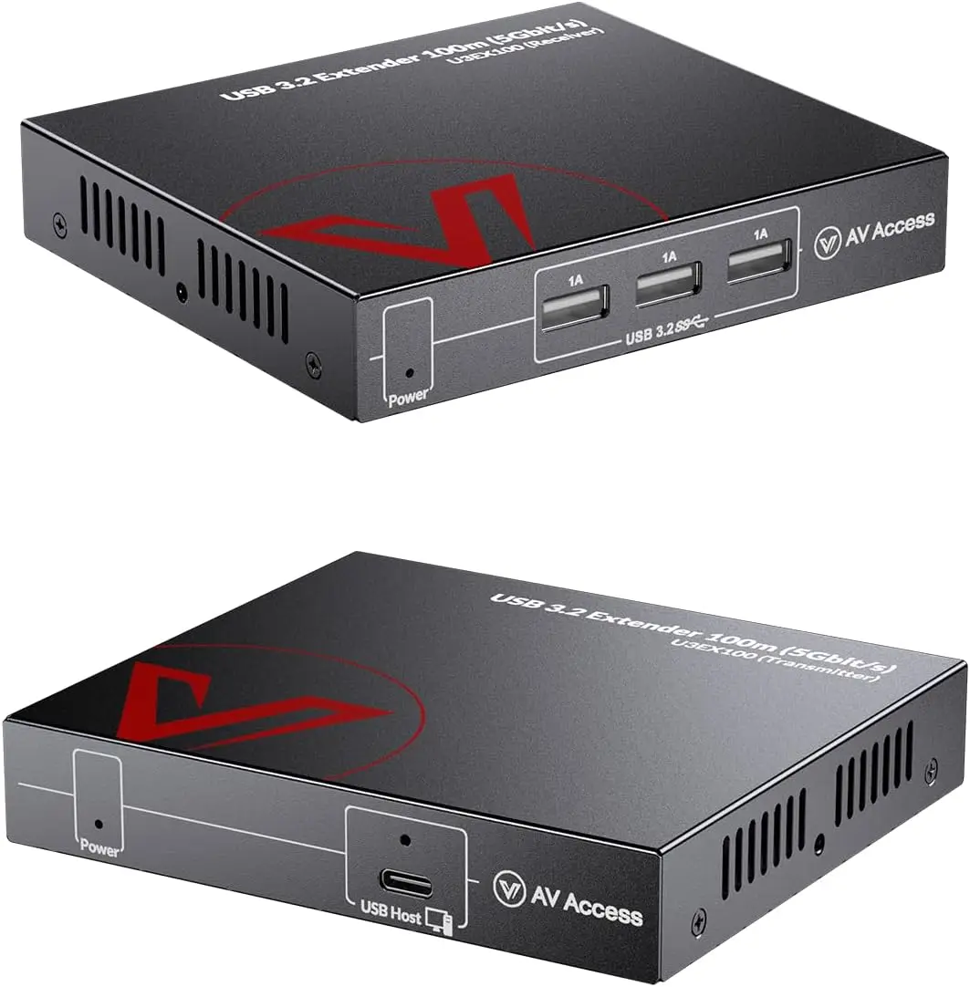 

AV Access USB 3.0 Extender Over Ethernet Cat6a/7 100M, 4*USB 3.2 Ports 5Gbps for Long Distance Extension, USB-C Input(U3EX100)